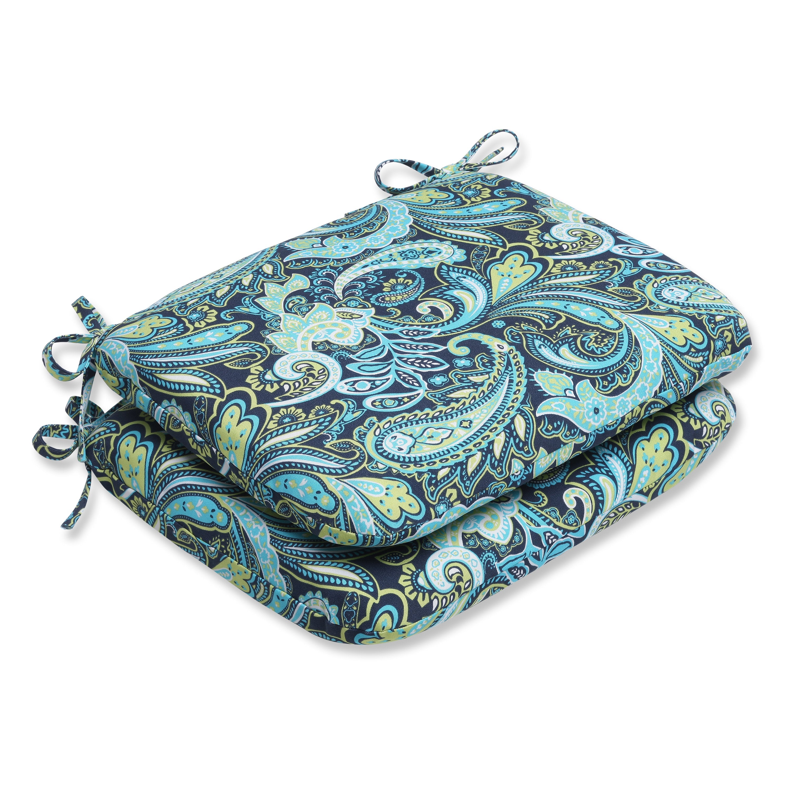 Pretty Paisley Navy Rounded Corners Seat Cushion (Set Of 2)