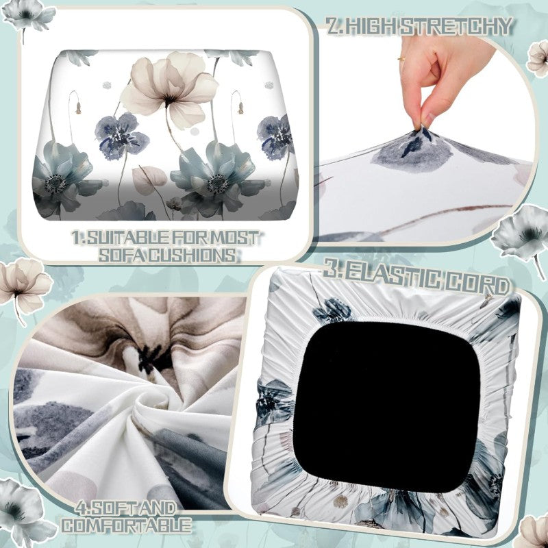 Hosuly 8 Pcs Spring Wildflower Sofa Cushion Cover for Patio Blue Summer Floral Stretch Outdoor Sofa Seat Cushions Cover Tropical Flower Indoor Replacement Couch Chair Slipcover Flexibility