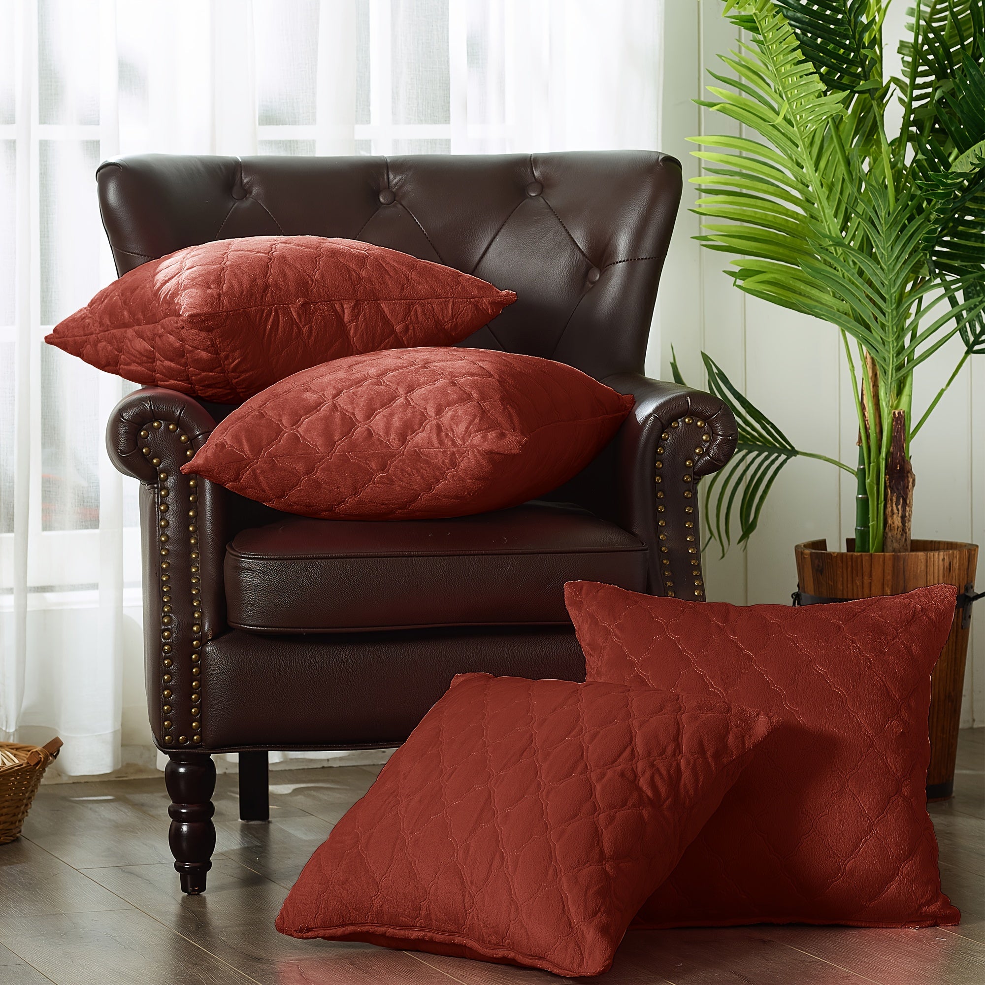 4pcs Quilted Micromink Plush Fuzzy Soft Decorative Pillow Covers Set with Double Sided (NO INSERT), Stylish Cushion Cover for Sofa Couch Chair Living Room Bedroom Decor