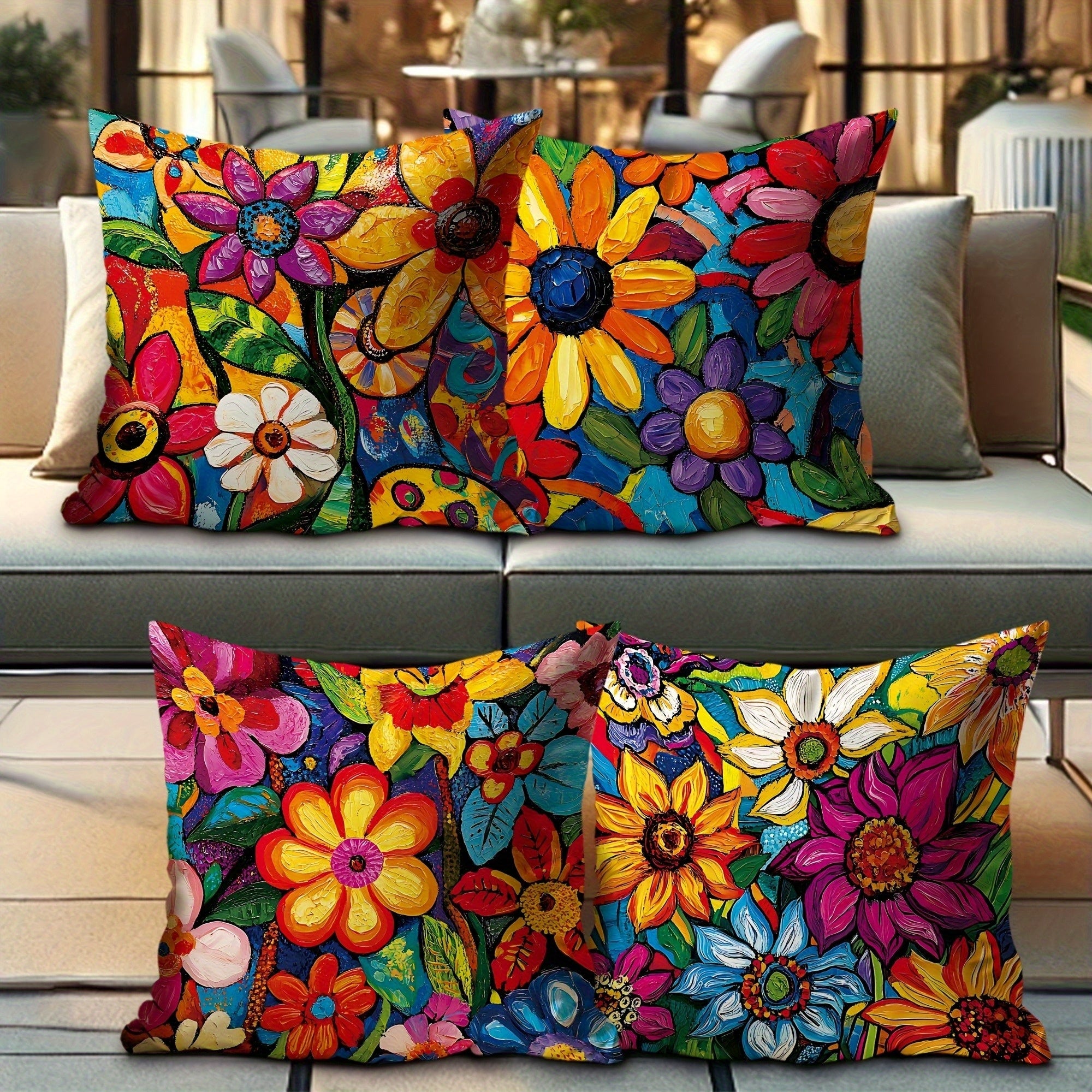 4pcs Double-Sided Printed Retro Floral Pillow Covers - Soft Short Plush with Zipper Closure, Machine Washable, Multiple Sizes for Living Room, Bedroom, Sofa Decor, Pillows for Couch, Cozy Home Styling, Vibrant Prints, Durable Fabric, Decorative Pillows,