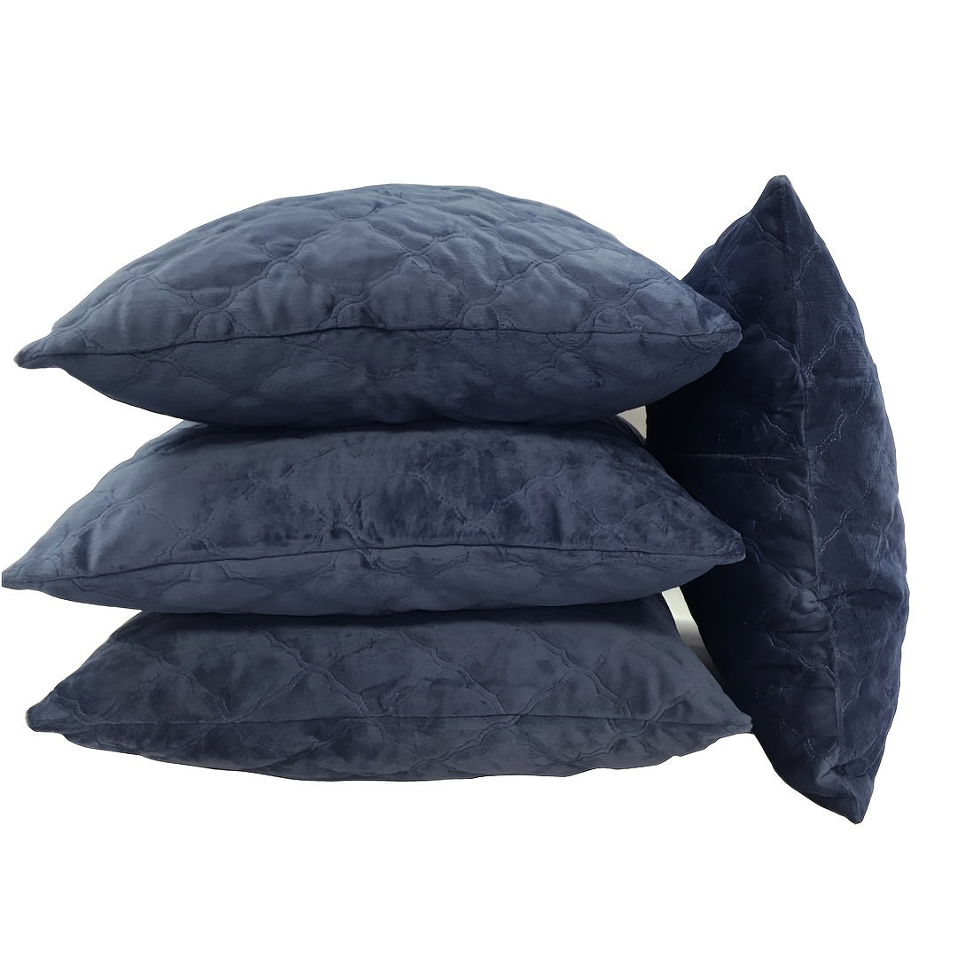 4pcs Quilted Micromink Plush Fuzzy Soft Decorative Pillow Covers Set with Double Sided (NO INSERT), Stylish Cushion Cover for Sofa Couch Chair Living Room Bedroom Decor