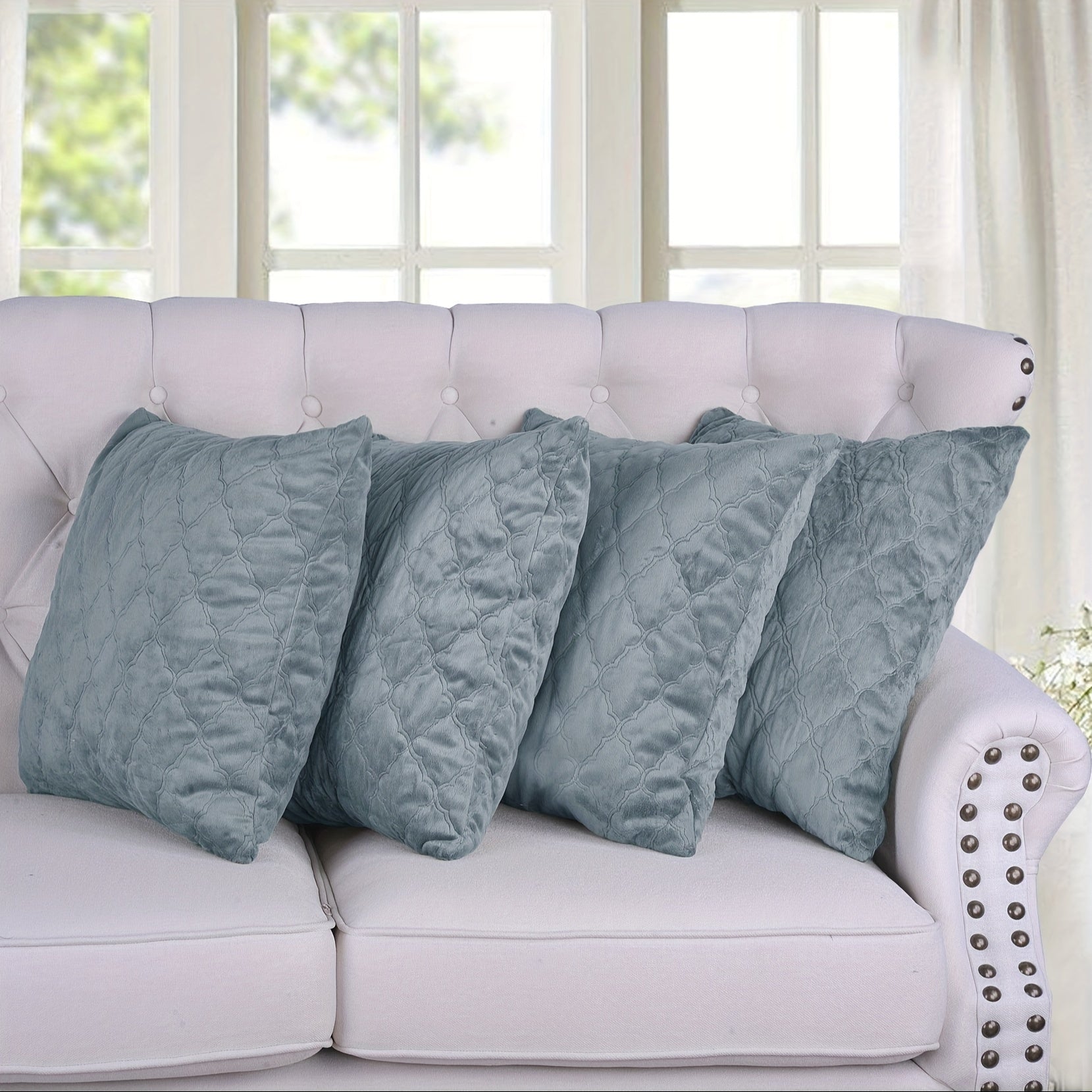 4pcs Quilted Micromink Plush Fuzzy Soft Decorative Pillow Covers Set with Double Sided (NO INSERT), Stylish Cushion Cover for Sofa Couch Chair Living Room Bedroom Decor