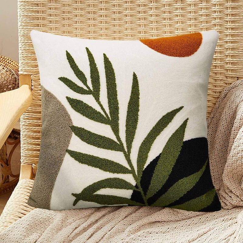 Boho Pillow Covers 20x20 Tufted Mid Modern Throw Pillow Covers Abstract Leaf Pillow Cover Bohemian Aesthetic Boho Pillows Decorative large Pillows Couch Bed Sofa Living Room 1PC