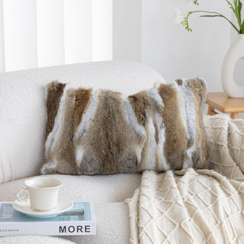 Genuine Rabbit Fur Throw Pillow Covers Set of 2 Luxury Decorative Pillowcases Soft Fluffy Animal Skin Accents Bolster Cushion Cover for Couch Sofa Bedroom Living Room Home 12x20inch Yellow White