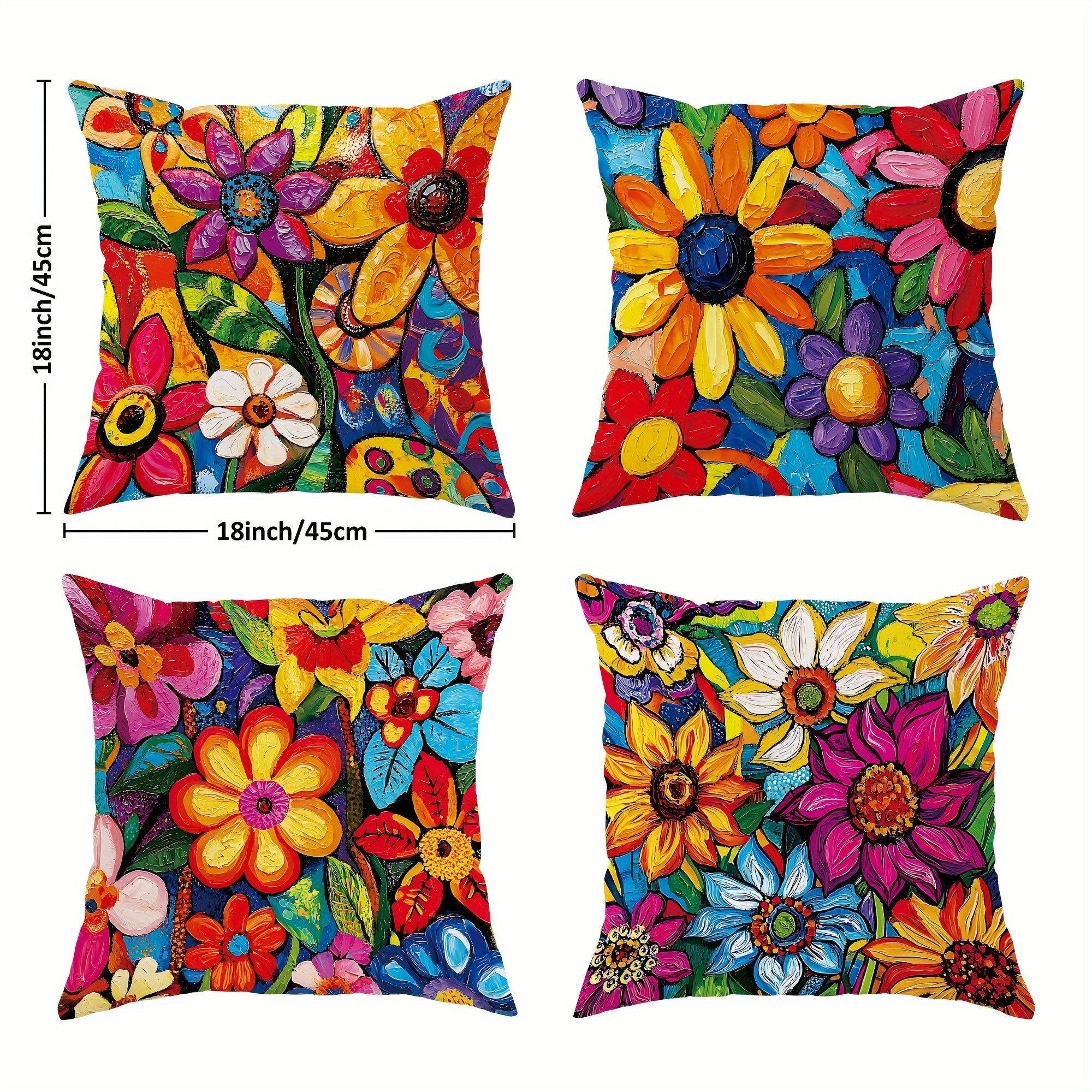 4pcs Double-Sided Printed Retro Floral Pillow Covers - Soft Short Plush with Zipper Closure, Machine Washable, Multiple Sizes for Living Room, Bedroom, Sofa Decor, Pillows for Couch, Cozy Home Styling, Vibrant Prints, Durable Fabric, Decorative Pillows,