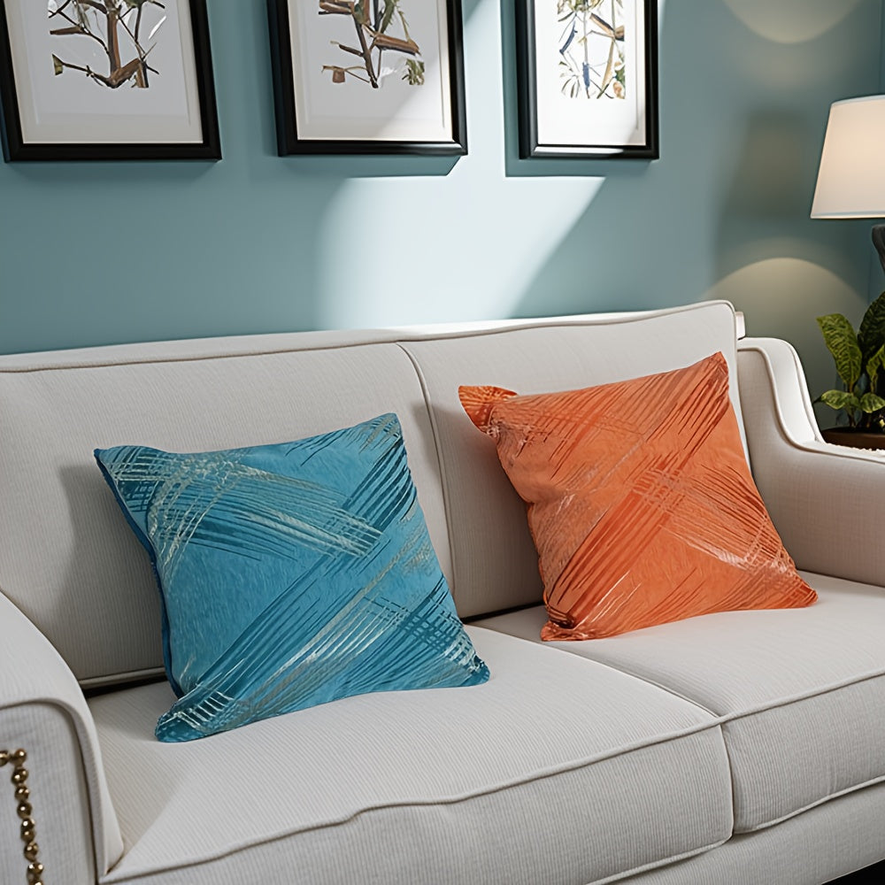 Set Of 2 Line Pattern Chenille Yarn Double Sided Throw Pillowcase Soft And Comfortable Square Throw Pillow Cover Cushion Cover Holiday Gifts Decorative For Sofa Bed 18"x 18" Weight 0.95 Pounds