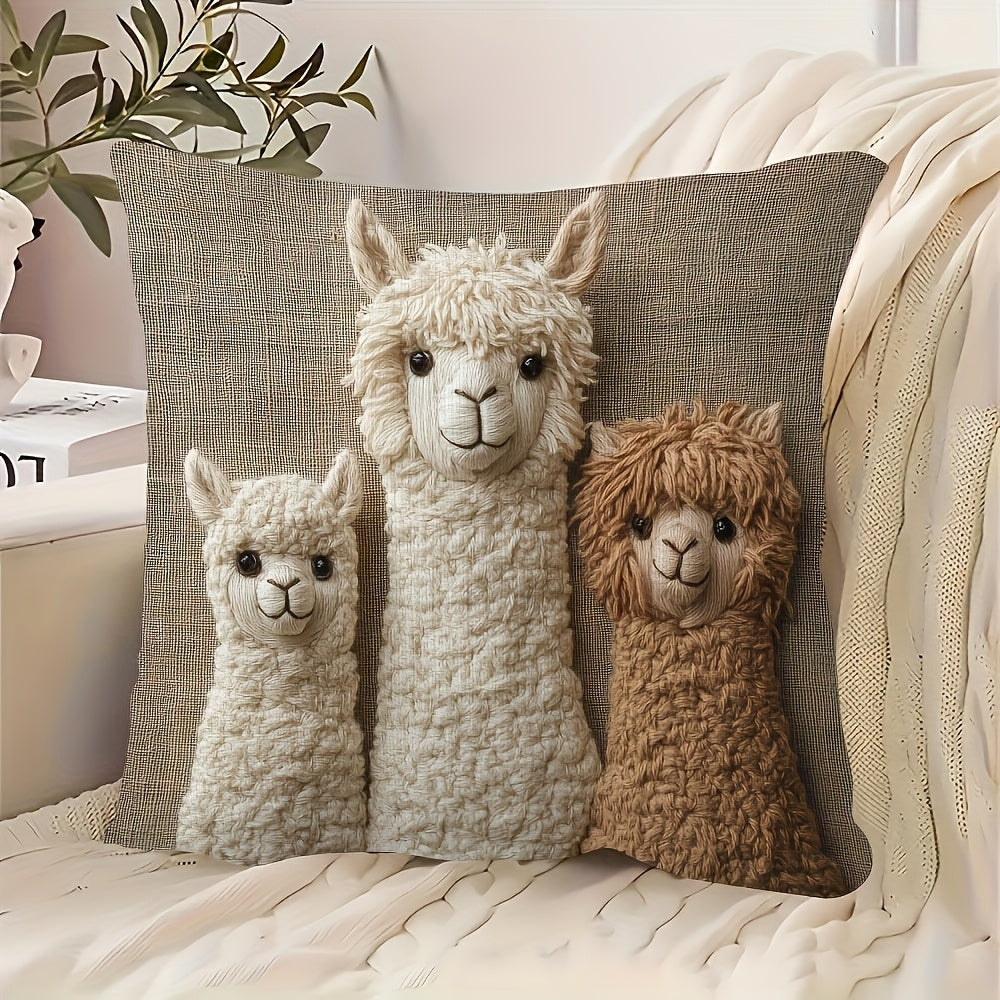 4 Bohemian Alpaca Pillow Covers 18x18 Inches - Ultra-Soft Plush Double-Sided Print, Set of 3 Cute White/Brown/Black Alpacas, Machine Washable Polyester with Zipper Closure, Vintage Home Decor Suitable for Living Room, Bedroom, Nursery, Comfort Bedding