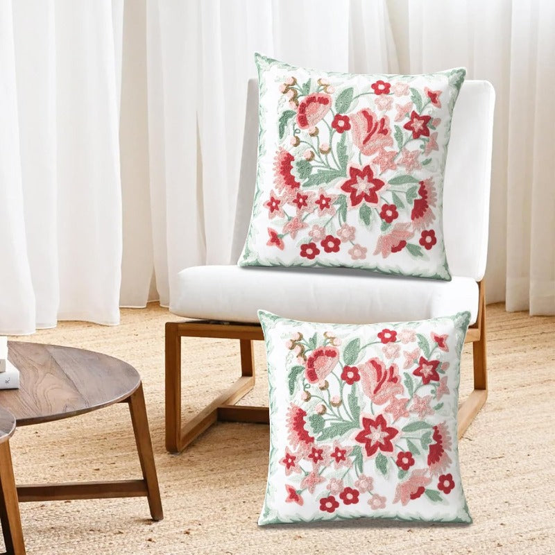 Set of 2 Embroidered Decorative Throw Pillow Covers Couch Square Pillowcases Cushion for Bedroom Sofa Farmhouse Decor 18x18 Inch Angel Flower