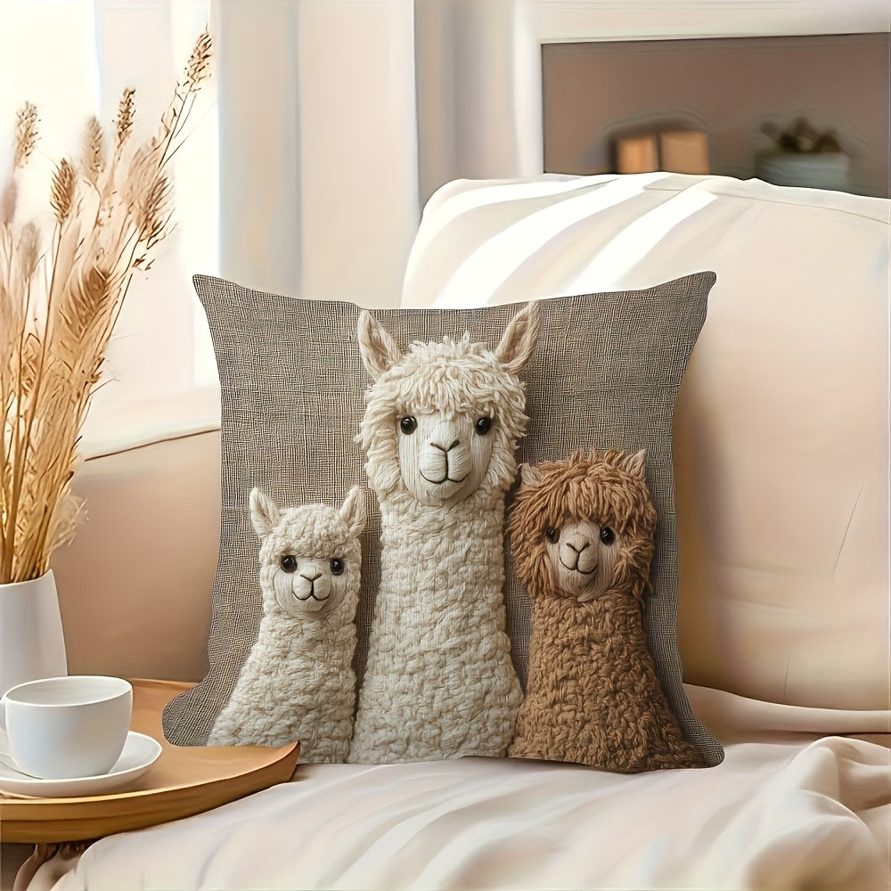 4 Bohemian Alpaca Pillow Covers 18x18 Inches - Ultra-Soft Plush Double-Sided Print, Set of 3 Cute White/Brown/Black Alpacas, Machine Washable Polyester with Zipper Closure, Vintage Home Decor Suitable for Living Room, Bedroom, Nursery, Comfort Bedding
