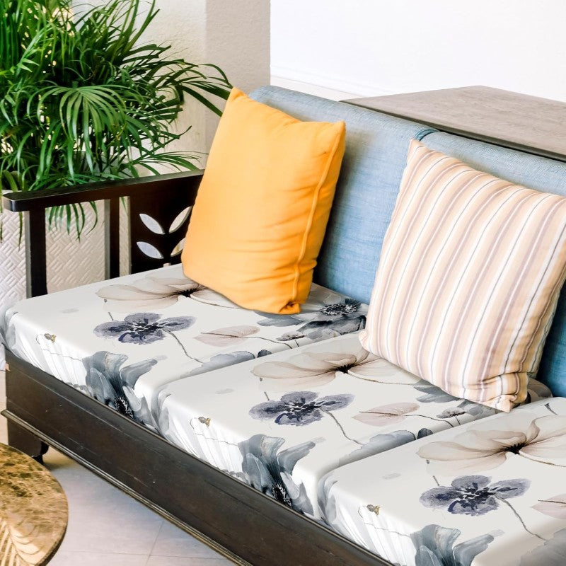Hosuly 8 Pcs Spring Wildflower Sofa Cushion Cover for Patio Blue Summer Floral Stretch Outdoor Sofa Seat Cushions Cover Tropical Flower Indoor Replacement Couch Chair Slipcover Flexibility