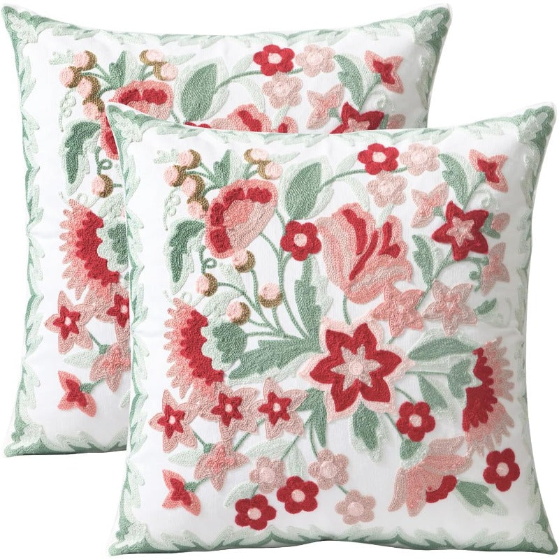 Set of 2 Embroidered Decorative Throw Pillow Covers Couch Square Pillowcases Cushion for Bedroom Sofa Farmhouse Decor 18x18 Inch Angel Flower