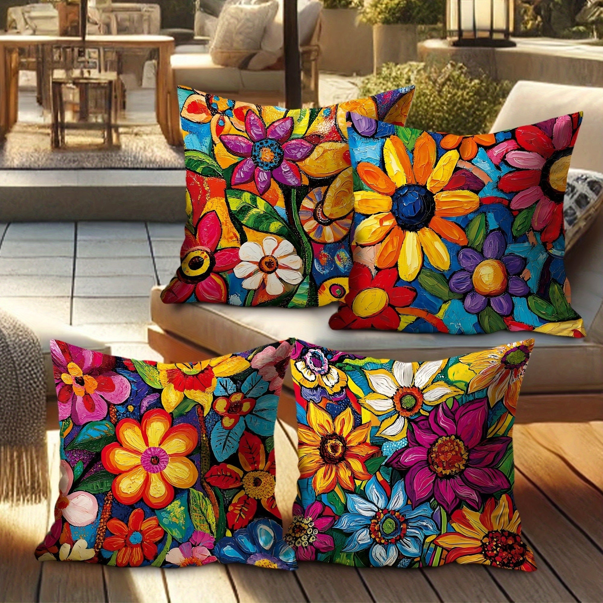 4pcs Double-Sided Printed Retro Floral Pillow Covers - Soft Short Plush with Zipper Closure, Machine Washable, Multiple Sizes for Living Room, Bedroom, Sofa Decor, Pillows for Couch, Cozy Home Styling, Vibrant Prints, Durable Fabric, Decorative Pillows,