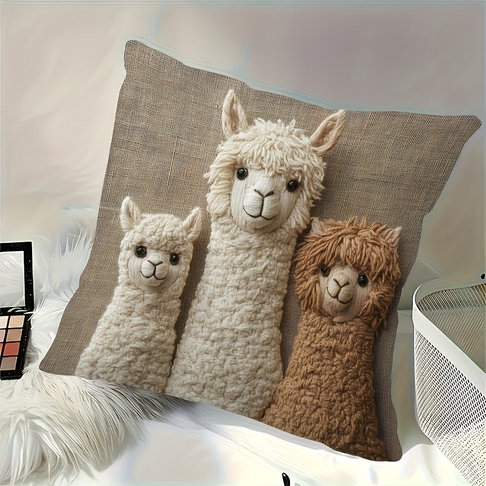 4 Bohemian Alpaca Pillow Covers 18x18 Inches - Ultra-Soft Plush Double-Sided Print, Set of 3 Cute White/Brown/Black Alpacas, Machine Washable Polyester with Zipper Closure, Vintage Home Decor Suitable for Living Room, Bedroom, Nursery, Comfort Bedding