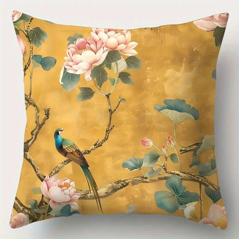 4pcs, 2D Flat Digital Double-Sided Print Non-Embroidered Floral and Bird Short Plush Pillow Covers Machine Washable - Suitable for Everyday/Valentine's Day/Mother's Day/Independence Day/Halloween/Thanksgiving/Christmas Holiday Decorations, 2D Flat
