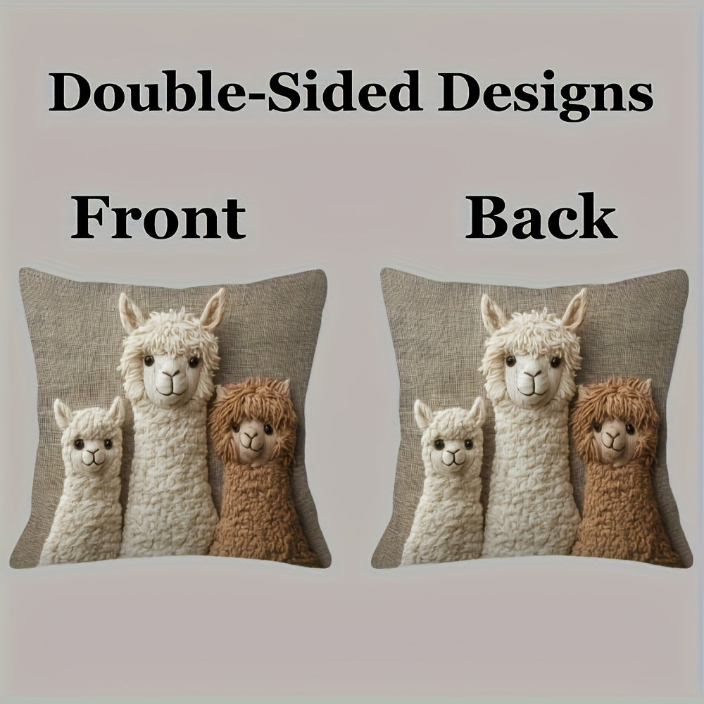 4 Bohemian Alpaca Pillow Covers 18x18 Inches - Ultra-Soft Plush Double-Sided Print, Set of 3 Cute White/Brown/Black Alpacas, Machine Washable Polyester with Zipper Closure, Vintage Home Decor Suitable for Living Room, Bedroom, Nursery, Comfort Bedding