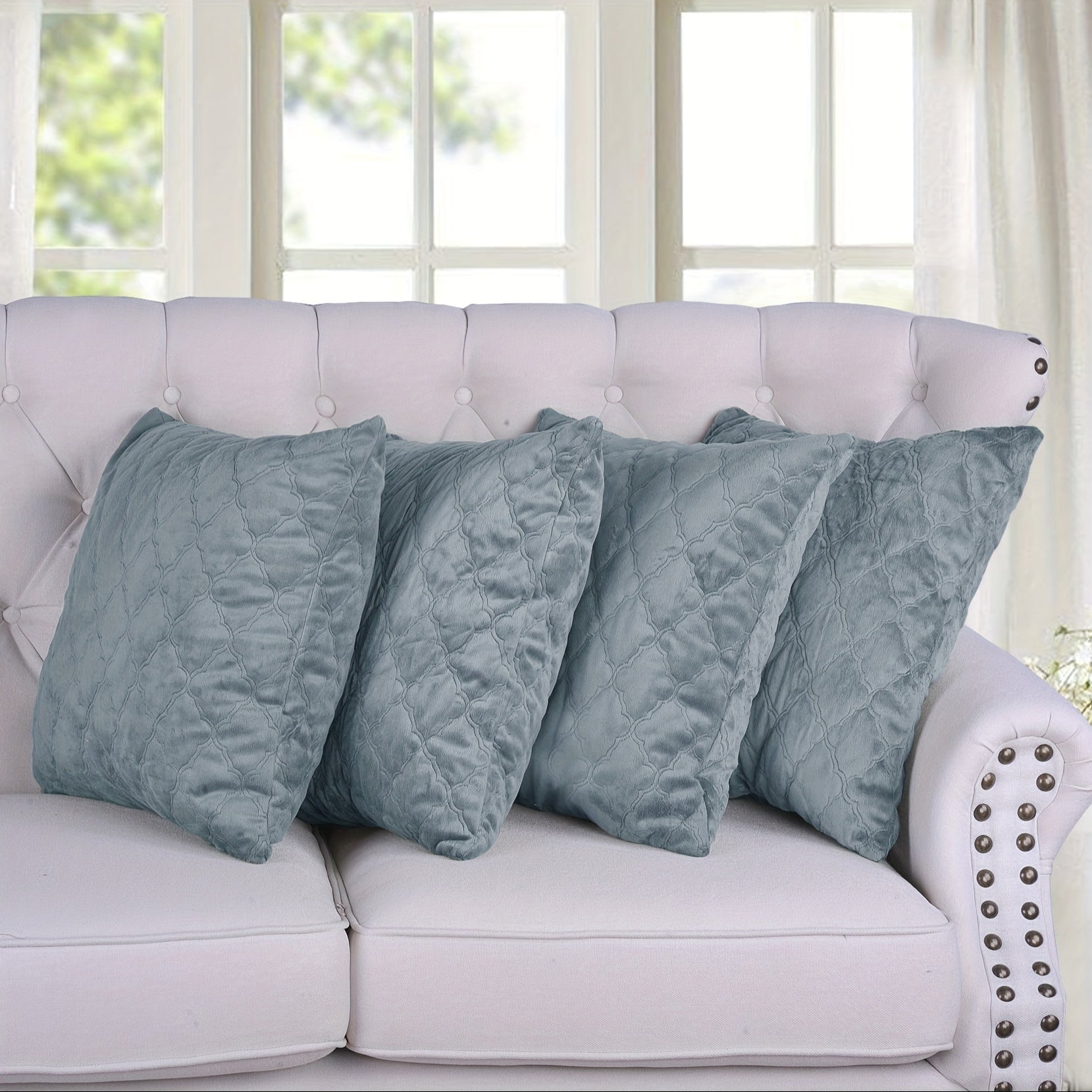 4pcs Quilted Micromink Plush Fuzzy Soft Decorative Pillow Covers Set with Double Sided (NO INSERT), Stylish Cushion Cover for Sofa Couch Chair Living Room Bedroom Decor