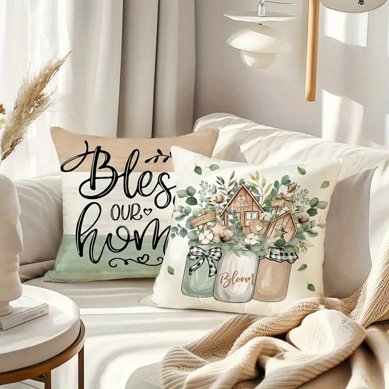 4pcs Double-Sided Printed Rustic Farmhouse Pillow Covers - Soft Plush with Zipper Closure, Machine Washable, Multiple Sizes for Living Room, Bedroom, Sofa - Home Sweet Home & Bless Our Home Decor, Pillow Covers for Living Room, Bedroom Accents, Vintage