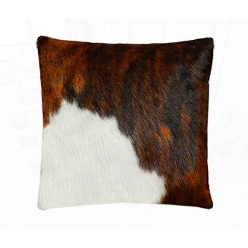 Genuine Cowhide Pillows Cushion Cover Brindle Leather Hair on 20' x 20' Handmade Leather Cushion Case with Hidden Zipper for The Living Room Brindle 20 x 20