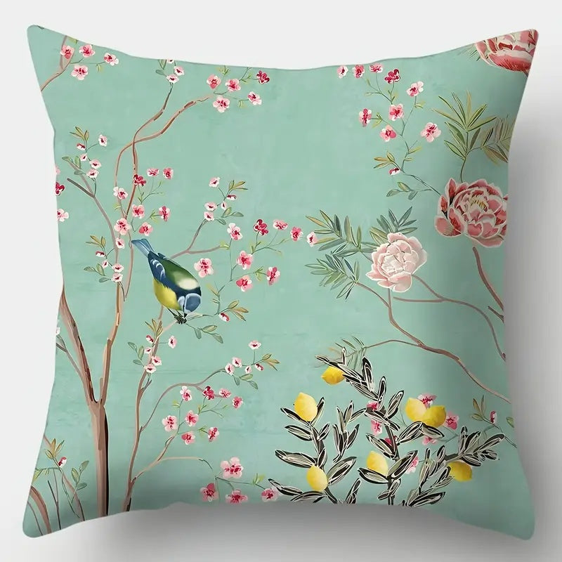 4pcs, 2D Flat Digital Double-Sided Print Non-Embroidered Floral and Bird Short Plush Pillow Covers Machine Washable - Suitable for Everyday/Valentine's Day/Mother's Day/Independence Day/Halloween/Thanksgiving/Christmas Holiday Decorations, 2D Flat