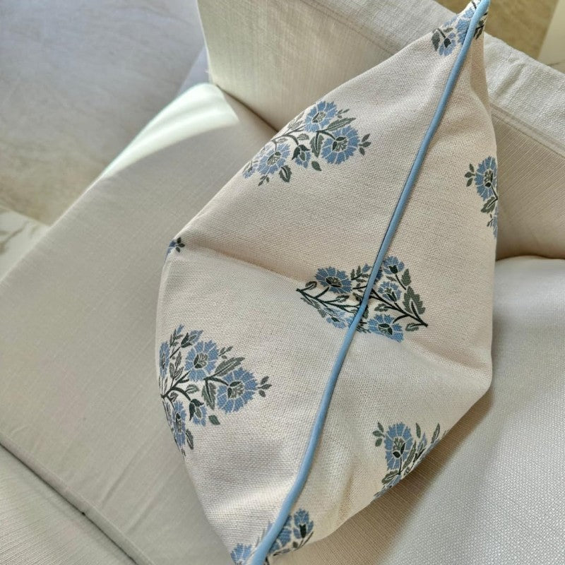 The Camille Floral Block Print Pillow Cover Soft Blue and Off White Decorative Throw Pillow Cover Grandmillennial Home Decor 20 x 20
