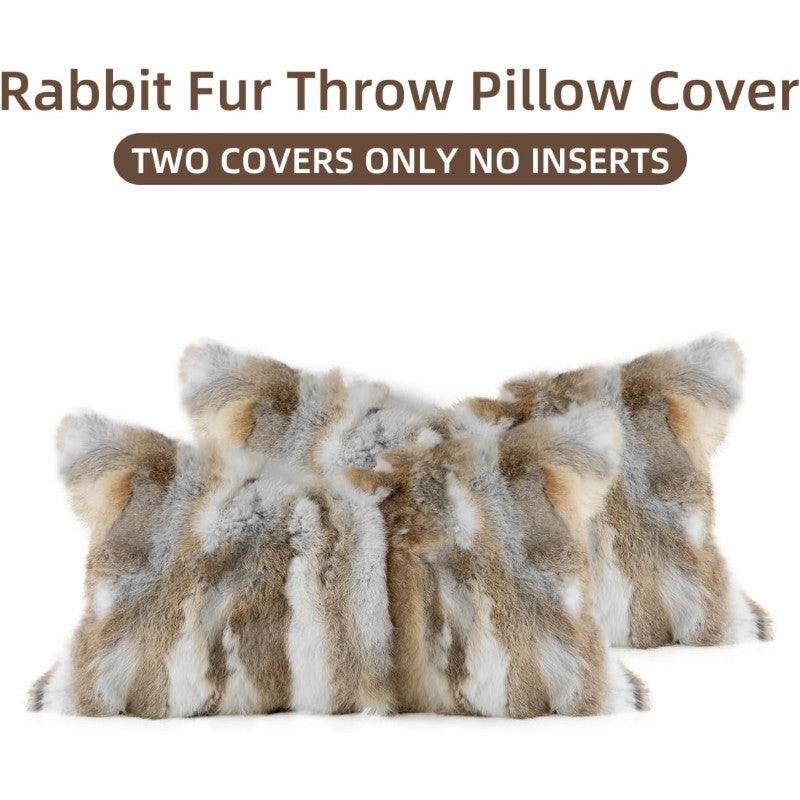 Genuine Rabbit Fur Throw Pillow Covers Set of 2 Luxury Decorative Pillowcases Soft Fluffy Animal Skin Accents Bolster Cushion Cover for Couch Sofa Bedroom Living Room Home 12x20inch Yellow White