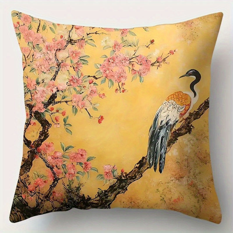 4pcs, 2D Flat Digital Double-Sided Print Non-Embroidered Floral and Bird Short Plush Pillow Covers Machine Washable - Suitable for Everyday/Valentine's Day/Mother's Day/Independence Day/Halloween/Thanksgiving/Christmas Holiday Decorations, 2D Flat