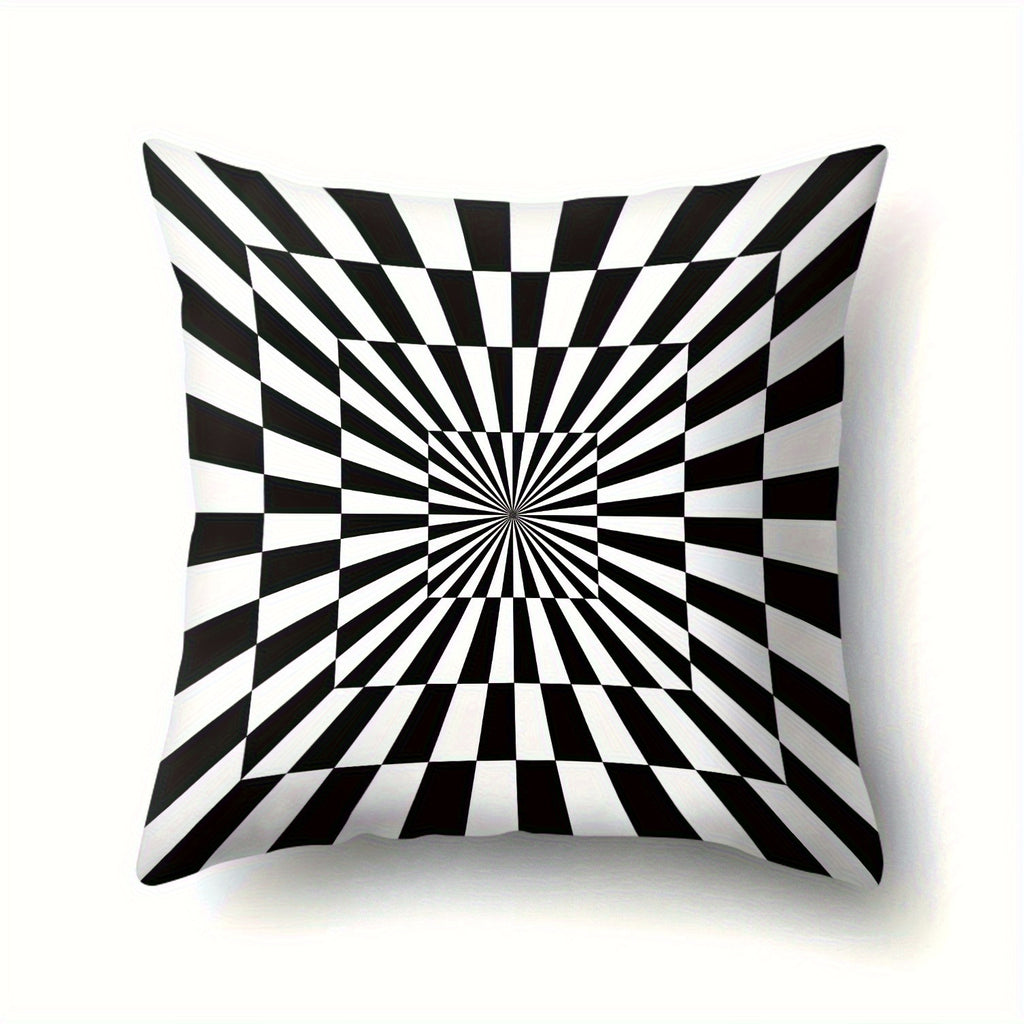 4pcs Black and White Spiral Pillow Covers - Double-Sided Printing, Soft Plush Cushion Cases with Zipper Closure, Modern Optical Illusion Decor for Living Room, Bedroom, Office - Machine Washable Sofa Pillow Shams, Pillow Covers for Living Room, Bedroom