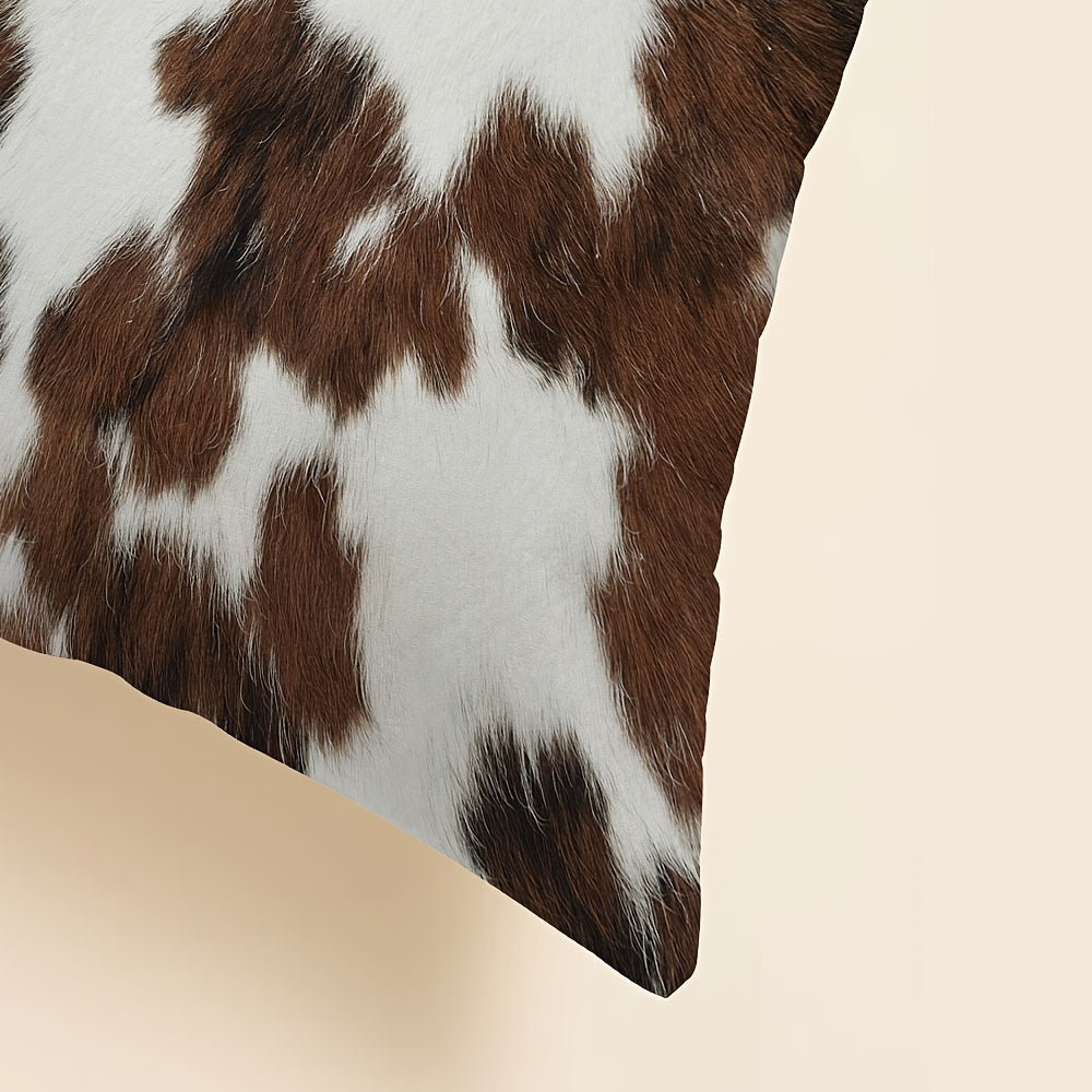 Set Of 4, Vintage Short Plush Double-sided Printed Animal Fur Throw Pillow Covers, Brown Faux Cowhide Printed Decor Cushion Covers, Farmhouse Style Pillowcases, 18x18 Inch, For Porch, Patio, Sofa, Living Room, Bedroom, Outdoor, Without Pillow Inserts