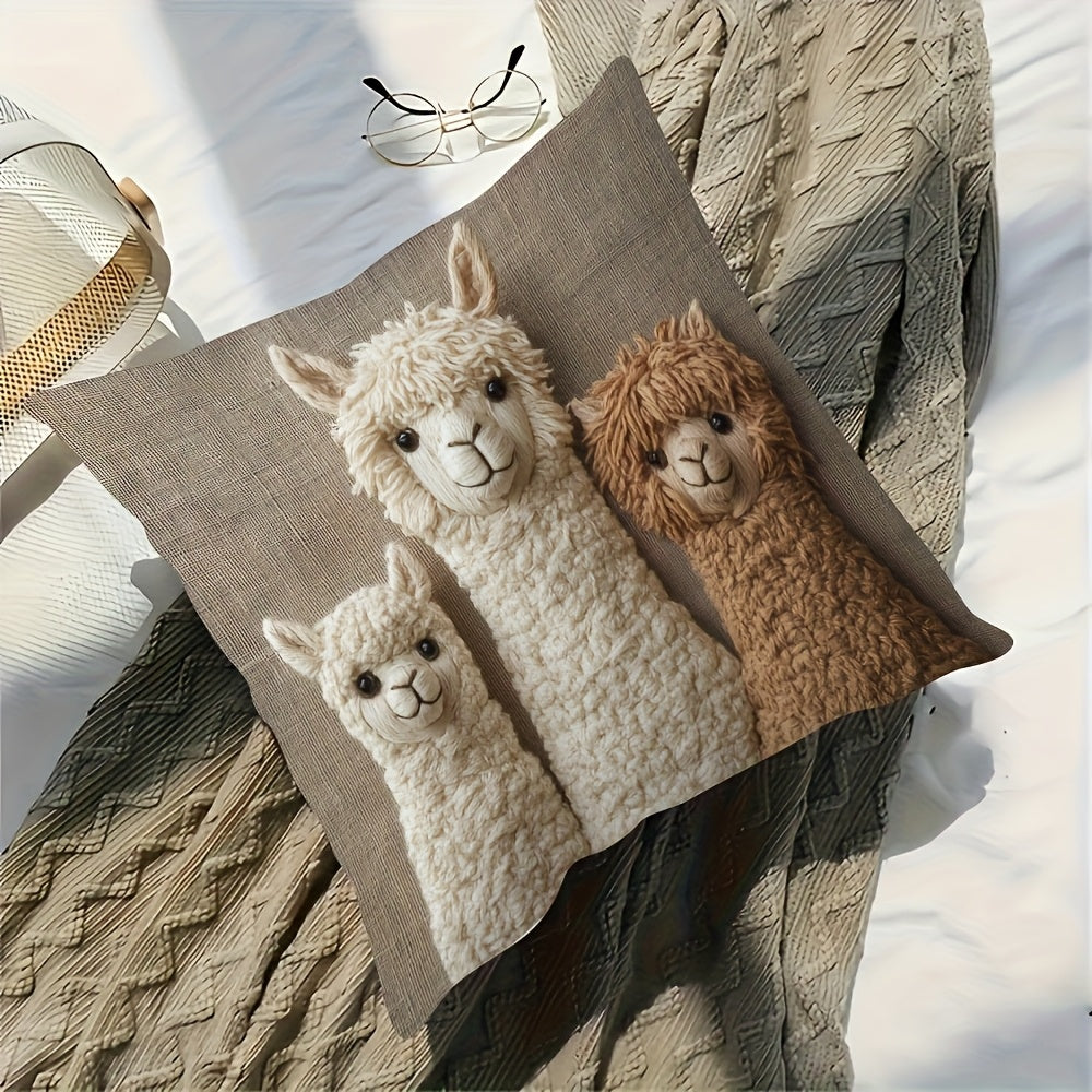 4 Bohemian Alpaca Pillow Covers 18x18 Inches - Ultra-Soft Plush Double-Sided Print, Set of 3 Cute White/Brown/Black Alpacas, Machine Washable Polyester with Zipper Closure, Vintage Home Decor Suitable for Living Room, Bedroom, Nursery, Comfort Bedding