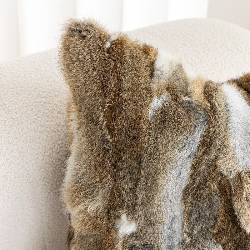 Genuine Rabbit Fur Throw Pillow Covers Set of 2 Luxury Decorative Pillowcases Soft Fluffy Animal Skin Accents Bolster Cushion Cover for Couch Sofa Bedroom Living Room Home 12x20inch Yellow White