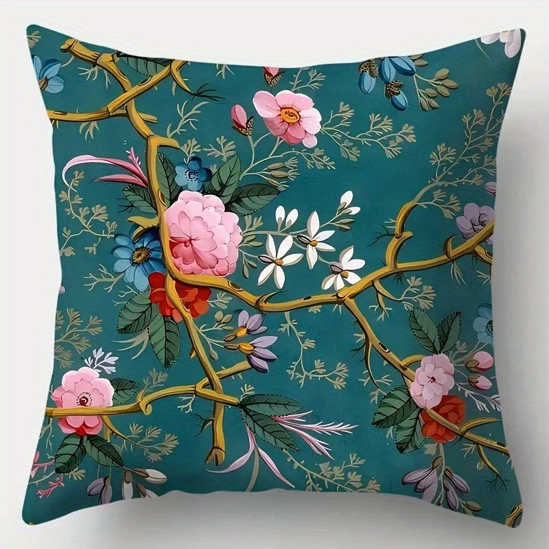 4pcs, 2D Flat Digital Double-Sided Print Non-Embroidered Floral and Bird Short Plush Pillow Covers Machine Washable - Suitable for Everyday/Valentine's Day/Mother's Day/Independence Day/Halloween/Thanksgiving/Christmas Holiday Decorations, 2D Flat