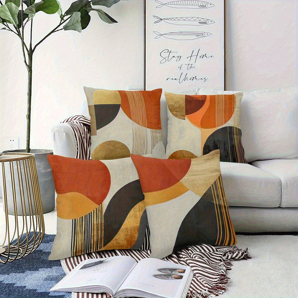 4pcs, 2D Flat Digital Double-Sided Print Non-Embroidered Geometric Pattern Short Plush Pillowcases Machine Washable - Suitable for Everyday/Valentine's Day/Mother's Day/Independence Day/Halloween/Thanksgiving/Christmas Holiday Decorations, 2D Flat