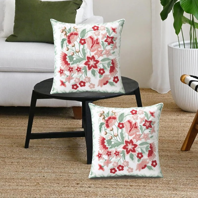 Set of 2 Embroidered Decorative Throw Pillow Covers Couch Square Pillowcases Cushion for Bedroom Sofa Farmhouse Decor 18x18 Inch Angel Flower