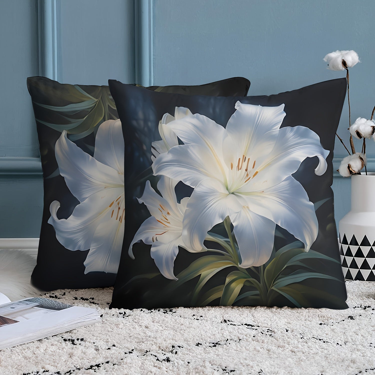 2pcs, Fashionable And Simple And Beautiful Lily Pattern Pillowcase, High Quality Short Plush, Fashion Style, Double-Sided Printing 18 Inches 18 Inches, Very Suitable for Sofa Living Room Bedroom Car Seat Cushion Home Decoration Without Pillow Core CZM