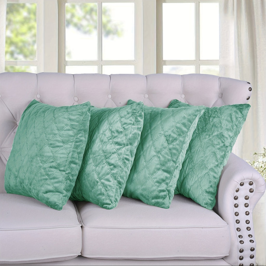 4pcs Quilted Micromink Plush Fuzzy Soft Decorative Pillow Covers Set with Double Sided (NO INSERT), Stylish Cushion Cover for Sofa Couch Chair Living Room Bedroom Decor