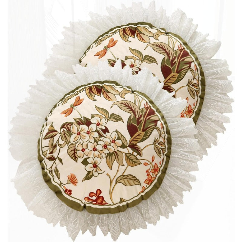 Design Round Vintage Cottage Throw Pillow Covers Diameter 16" Set of 2 Green Soft Velvet Cushion Cover with White Wild Floral Pattern Decor Pillowcases for Bed Living Room Outdoor Car