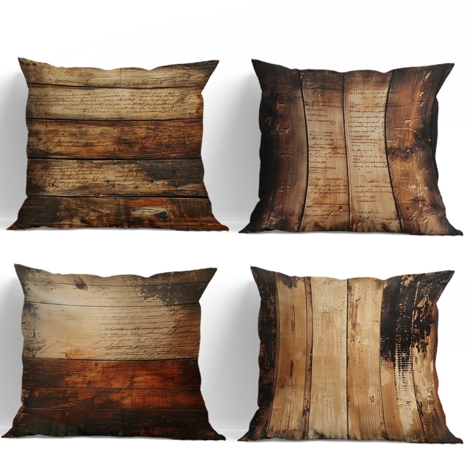 4-Pack Coastal Style Wood Grain Pillow Covers - Double-Sided Rustic Decorative Pillowcases with Zipper Closure, Durable All-Season Machine Washable for Indoor Outdoor Christmas Thanksgiving Bed Sofa Car Decor, Pillow Covers for Living Room, Festive Home