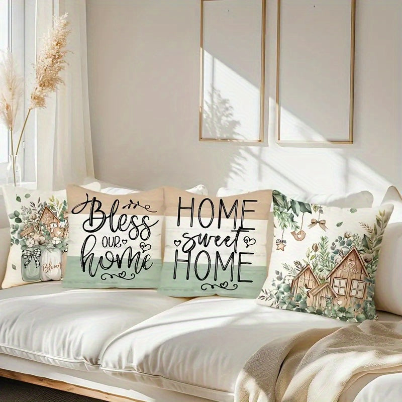 4pcs Double-Sided Printed Rustic Farmhouse Pillow Covers - Soft Plush with Zipper Closure, Machine Washable, Multiple Sizes for Living Room, Bedroom, Sofa - Home Sweet Home & Bless Our Home Decor, Pillow Covers for Living Room, Bedroom Accents, Vintage