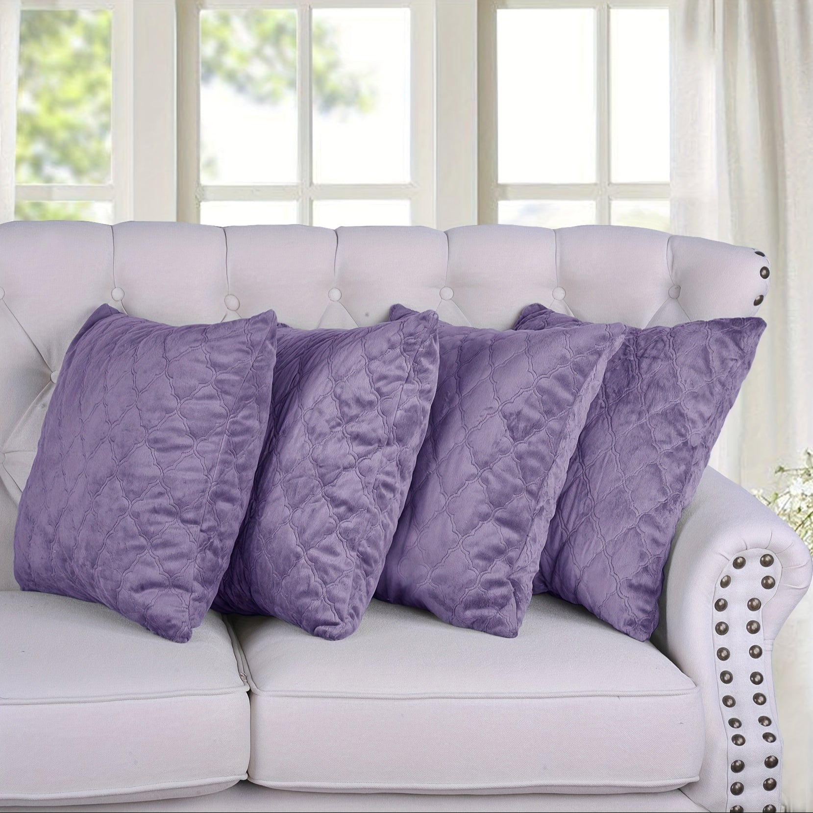 4pcs Quilted Micromink Plush Fuzzy Soft Decorative Pillow Covers Set with Double Sided (NO INSERT), Stylish Cushion Cover for Sofa Couch Chair Living Room Bedroom Decor
