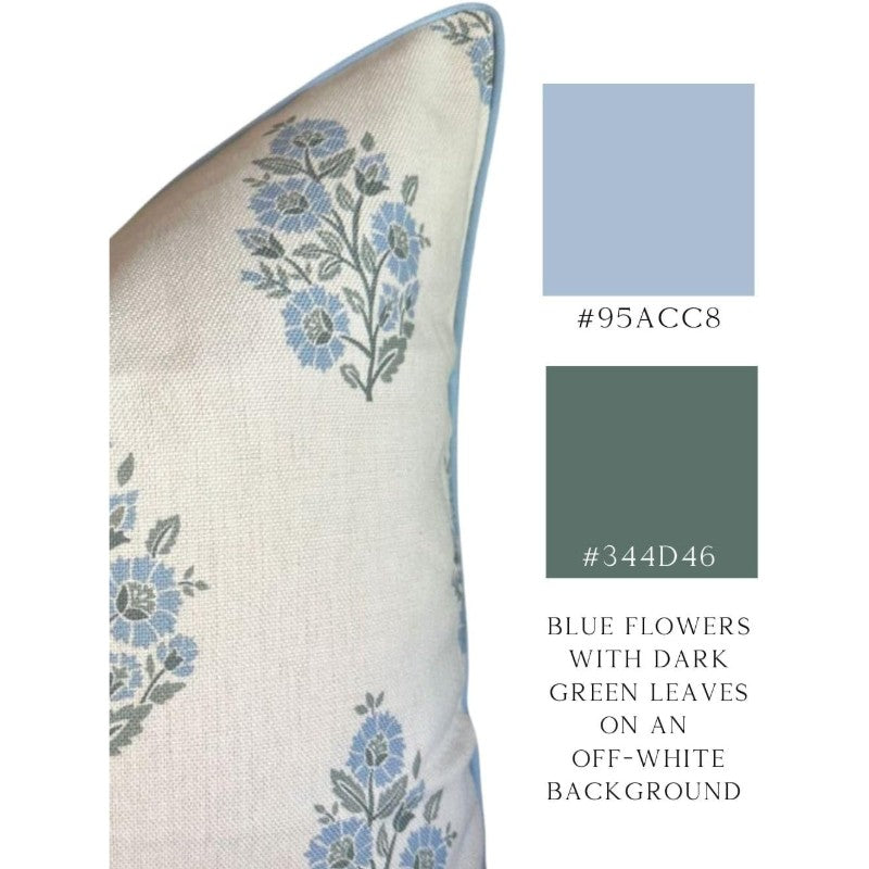 The Camille Floral Block Print Pillow Cover Soft Blue and Off White Decorative Throw Pillow Cover Grandmillennial Home Decor 20 x 20