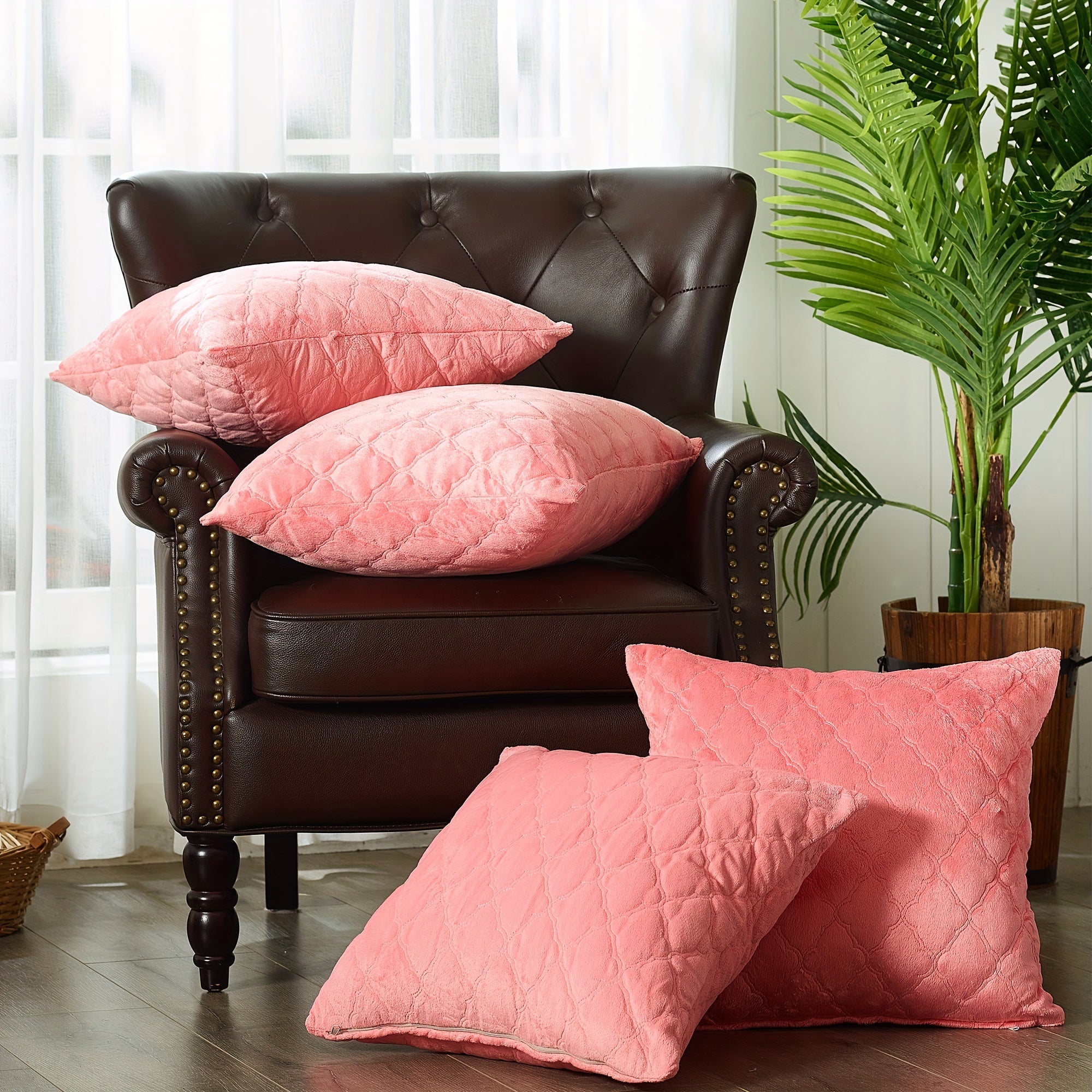 4pcs Quilted Micromink Plush Fuzzy Soft Decorative Pillow Covers Set with Double Sided (NO INSERT), Stylish Cushion Cover for Sofa Couch Chair Living Room Bedroom Decor