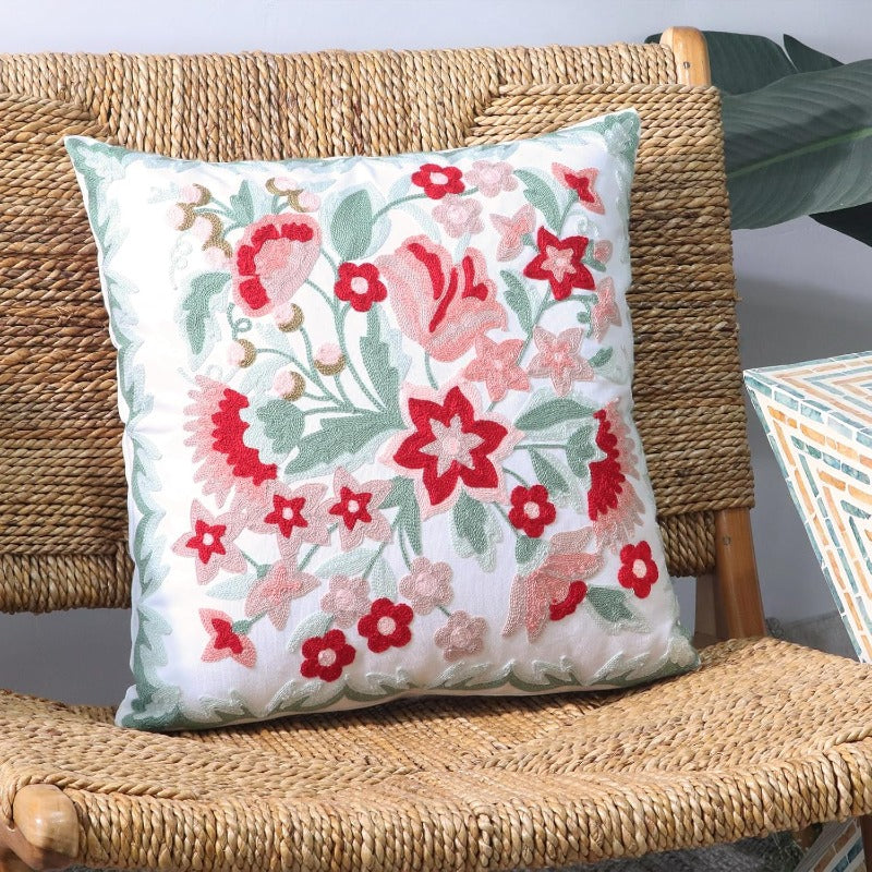 Set of 2 Embroidered Decorative Throw Pillow Covers Couch Square Pillowcases Cushion for Bedroom Sofa Farmhouse Decor 18x18 Inch Angel Flower