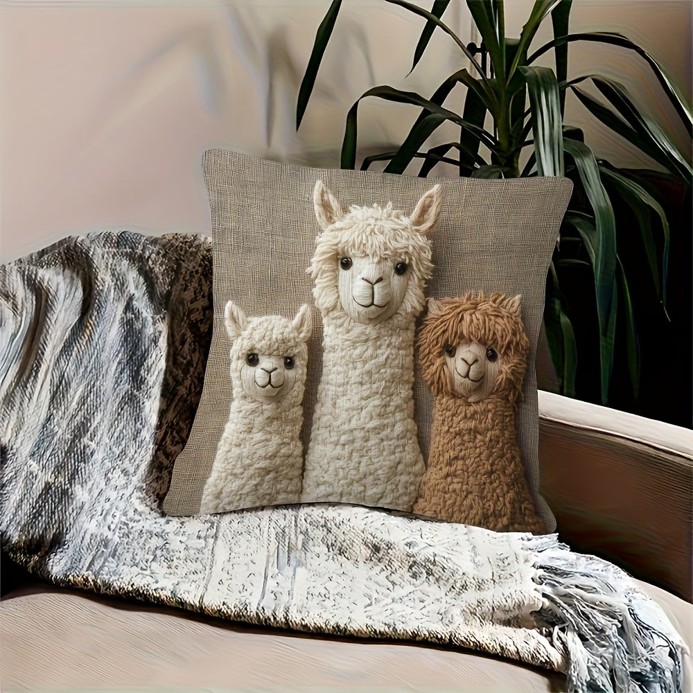 4 Bohemian Alpaca Pillow Covers 18x18 Inches - Ultra-Soft Plush Double-Sided Print, Set of 3 Cute White/Brown/Black Alpacas, Machine Washable Polyester with Zipper Closure, Vintage Home Decor Suitable for Living Room, Bedroom, Nursery, Comfort Bedding