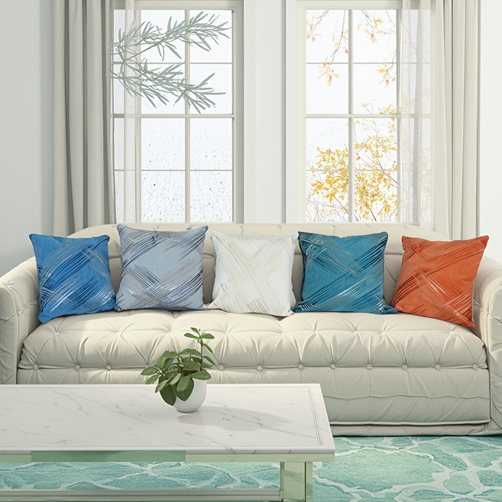 Set Of 2 Line Pattern Chenille Yarn Double Sided Throw Pillowcase Soft And Comfortable Square Throw Pillow Cover Cushion Cover Holiday Gifts Decorative For Sofa Bed 18"x 18" Weight 0.95 Pounds