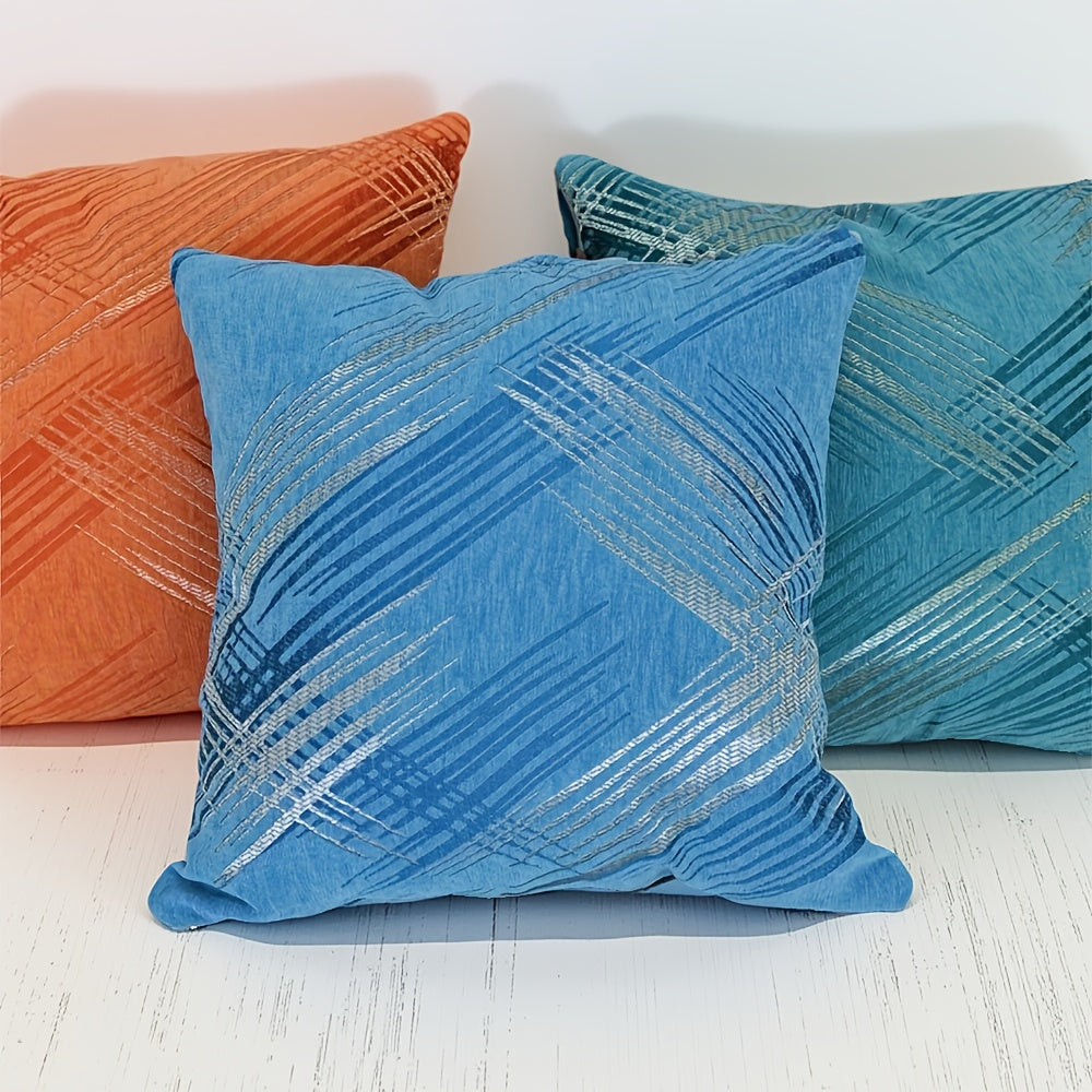 Set Of 2 Line Pattern Chenille Yarn Double Sided Throw Pillowcase Soft And Comfortable Square Throw Pillow Cover Cushion Cover Holiday Gifts Decorative For Sofa Bed 18"x 18" Weight 0.95 Pounds