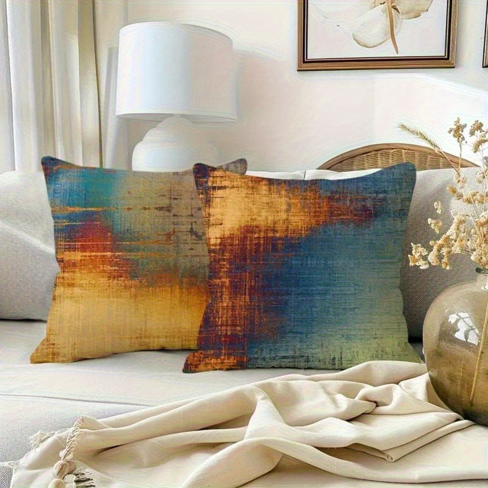 4pcs Vintage Gradient Geometric Print Pillow Covers - Double-Sided Soft Plush Decorative Pillowcases with Zipper Closure, Machine Washable, Multiple Sizes for Living Room, Bedroom, Sofa, Bedroom Accessories, Retro Aesthetic Decor, Durable Fabric Cover, 2D