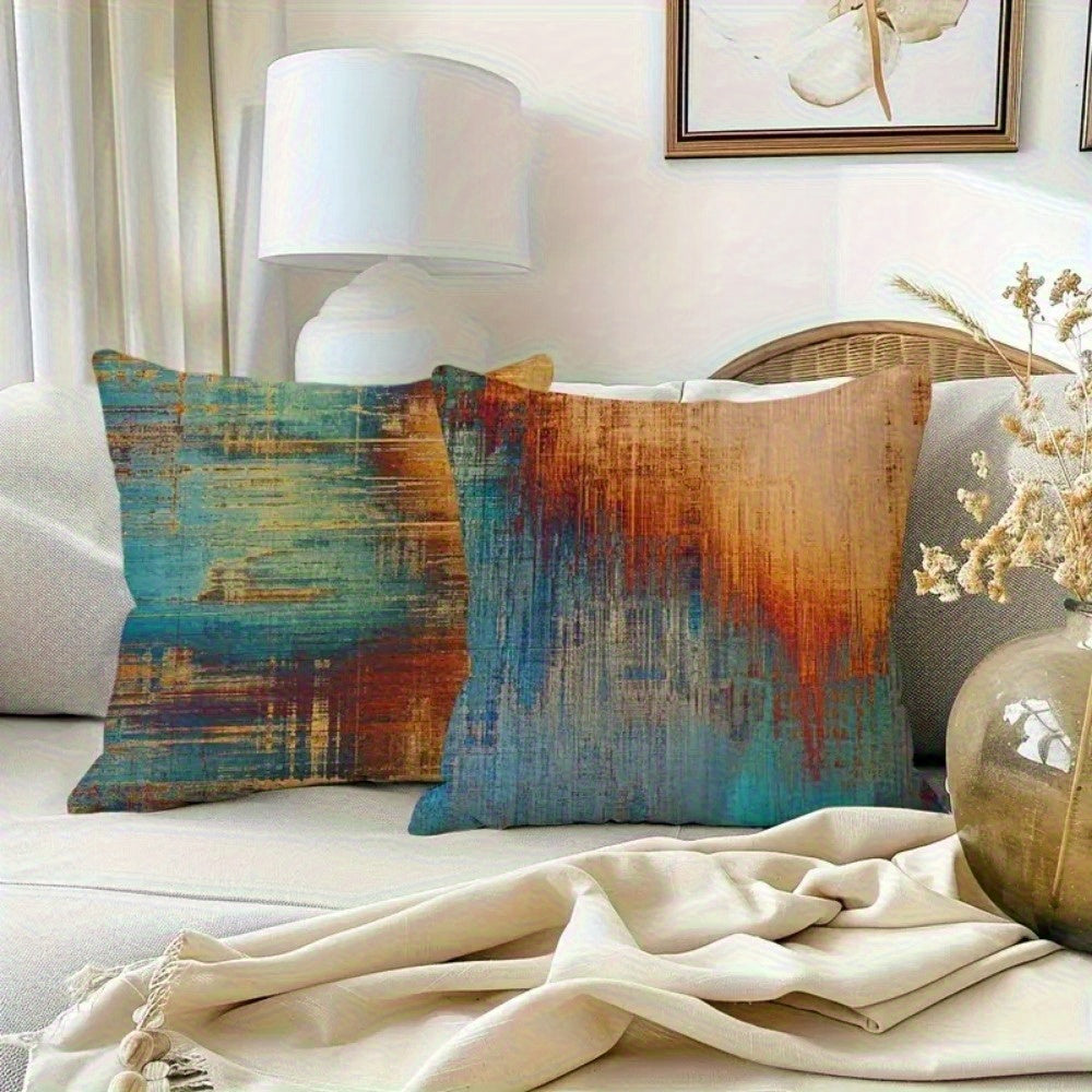4pcs Vintage Gradient Geometric Print Pillow Covers - Double-Sided Soft Plush Decorative Pillowcases with Zipper Closure, Machine Washable, Multiple Sizes for Living Room, Bedroom, Sofa, Bedroom Accessories, Retro Aesthetic Decor, Durable Fabric Cover, 2D