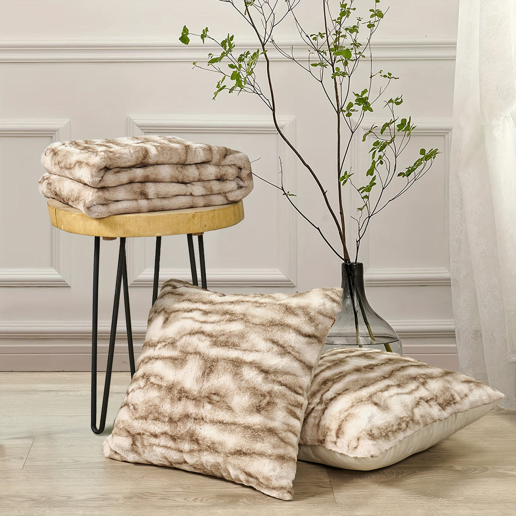 3pcs Throw Combo, 2 Pillow Cover & 1Throw Blanket Combo with Velvet Backing, All-Season Comfort, Plush Fuzzy Soft Warm for Couch Chair Bed Sofa Bedroom Living Room Office Travel Camping