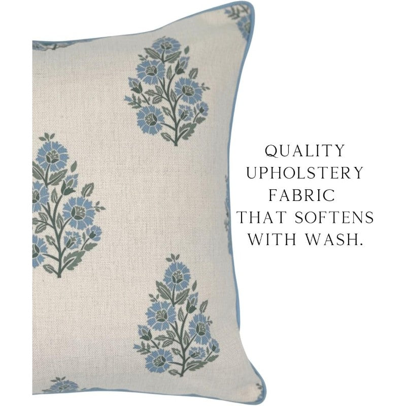 The Camille Floral Block Print Pillow Cover Soft Blue and Off White Decorative Throw Pillow Cover Grandmillennial Home Decor 20 x 20