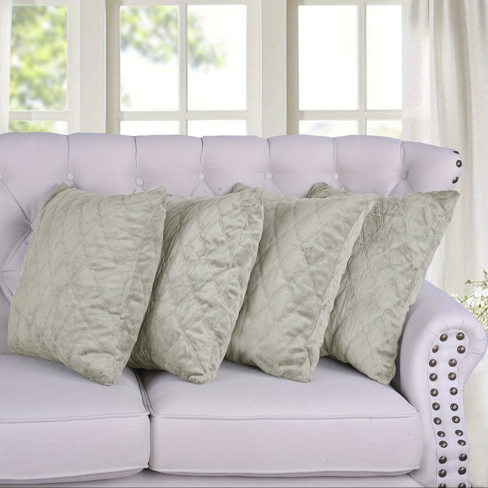 4pcs Quilted Micromink Plush Fuzzy Soft Decorative Pillow Covers Set with Double Sided (NO INSERT), Stylish Cushion Cover for Sofa Couch Chair Living Room Bedroom Decor